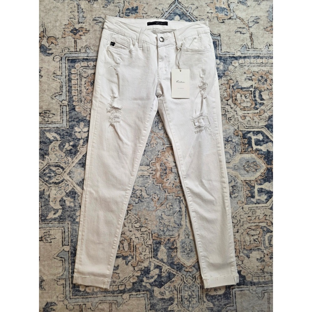 NWT Kancan Women's Size 26 5 White Distressed Skinny Cropped Denim Jeans